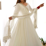 Alice White Chanderi Solid Pattern Anarkali Set
