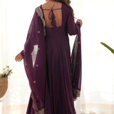 Wine Chanderi Solid Pattern Anarkali Set