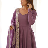Vintage Purple Chanderi Solid Pattern Anarkali Set