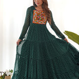 Pine Green Chanderi Leheriya Printed Anarkali Set