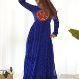 Ink Blue Chanderi Leheriya Printed Anarkali Set