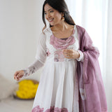 Snow White Organza Floral Printed Anarkali Set