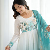 Daisy White Organza Floral Printed Anarkali Set