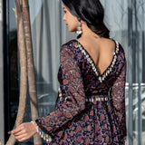 Navy Blue Brasso Floral Printed Sharara Set