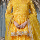 Bright Canary Yellow Brasso Printed Skirt Set