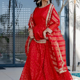 Candy Red Brasso Printed Skirt Set