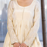 Pastel Cream Tissue Embroidered Anarkali Set