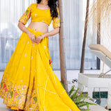Bright Yellow Tissue Embroidered Lehenga Set
