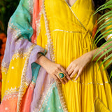 Lemon Yellow Uppada Silk Solid Anarkali Set