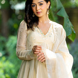 Pastel Cream Tissue Solid Anarkali Set