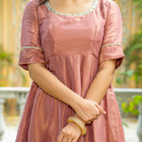 Pastel Peach Tissue Solid Anarkali Set