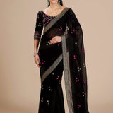 Black Chiffon Floral Embroidered Saree