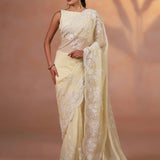 Soft Beige Thread Embroidered Organza Saree