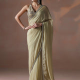 Earthy Beige Sequin Work Organza Saree