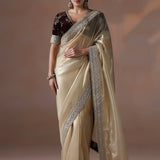 Soft Golden Solid Silk Saree