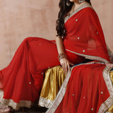 Crimson Red Georgette Embroidered Saree