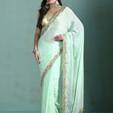 Light Green Chiffon Embroidered Saree