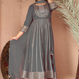 Cloudy Gray Rayon Gota Work Anarkali Set
