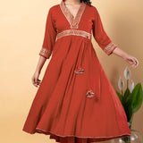 Chestnut Red Rayon Gota Work Anarkali Set
