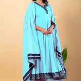 Electric Blue Rayon Gotta Work Anarkali Set