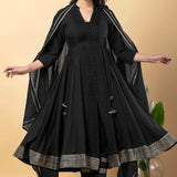 Black Rayon Gota Work Anarkali Set