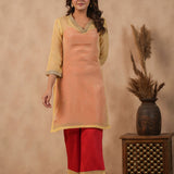 Pastel Orange Organza Subtle Embroidered Kurti Set