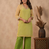 Pastel Green Organza Subtle Embroidered Kurti Set