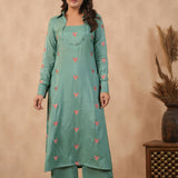 Bright Persian Green Santoon Embroidered Kurti Set