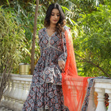 Black Cotton Floral Printed Gharara Set