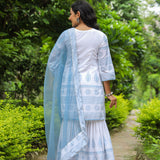 Bluish White Cotton Printed Sharara Set