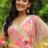 Taffy Pink Chiffon Printed Anarkali Set