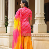 Pink And Yellow Brocade Bandhani Printed Sharara Set
