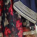 Dark Night Blue Organza Floral Sharara Set