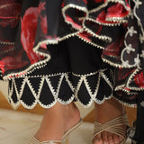 Night Black Chiffon Floral Printed Anarkali Set