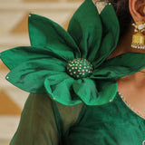 Emerald Green Organza Floral Lehenga Set