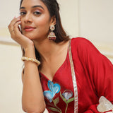 Valentia Red Organza Floral Printed Anarkali Set