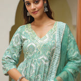Mint Green Cotton Mughal Printed Sharara Set