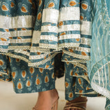 Teal Blue Cotton Printed Anarkali Set