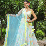 Multicolour Georgette Floral Embroidered Lehenga Set
