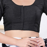 Black Solid Dupion Silk Blouse