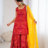 Red Kurta And Sharara Set