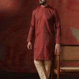 Maroon Cotton Blend Printed Designer Kurta Set
