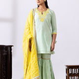 Sea Green Dori Embroidered Short Kurta Gharara Set