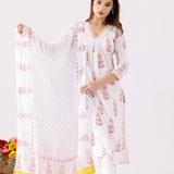 Ivory Cotton A-Line Block Printed Kurta And Palazzo Set