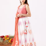 Foil Print Pink Chanderi Lehenga Set
