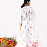 Ivory A-Line Cotton Kurta With Block Print And Palazzo Set