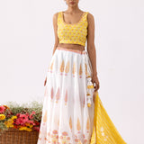 Foil Print Yellow Chanderi Lehenga Set