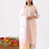 Yellow Block Printed Ivory Straight Kurta And Palazzo Set
