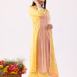 Block Print Cotton Yellow Anarkali With Palazzo Set