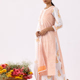 Orange Block Printed Ivory Straight Kurta Palazzo Set